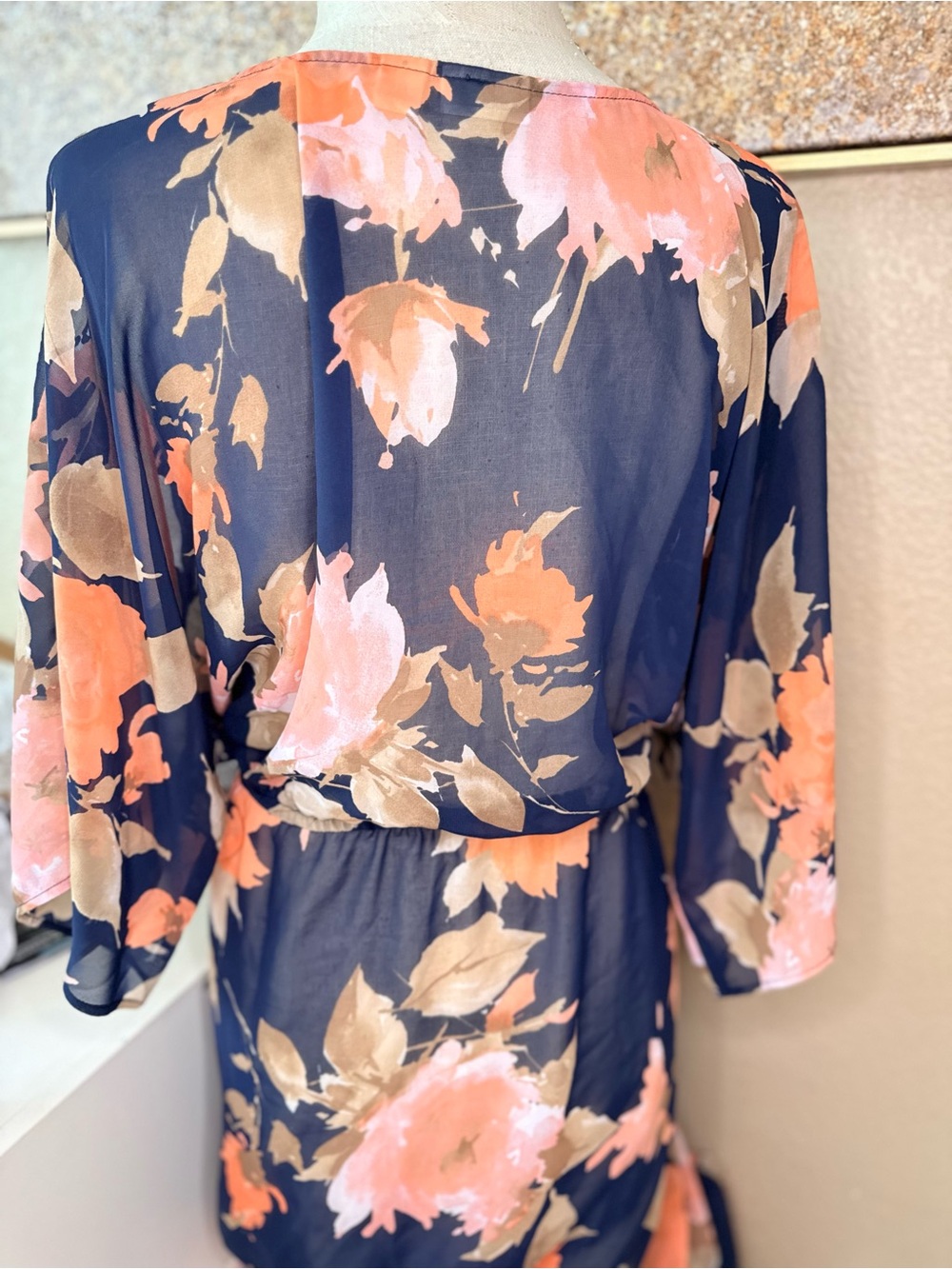 CATO Floral Sheer Maxi Romper Navy Pink Wide Leg Kimono Cover Up Large - Picture 2 of 9